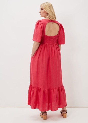 Phase Eight Emaline Linen Dress Red Australia | SR5472360